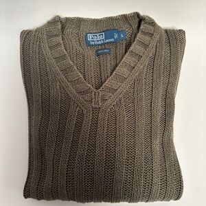 Polo by Ralph Lauren Taupe V-Neck Sweater Large